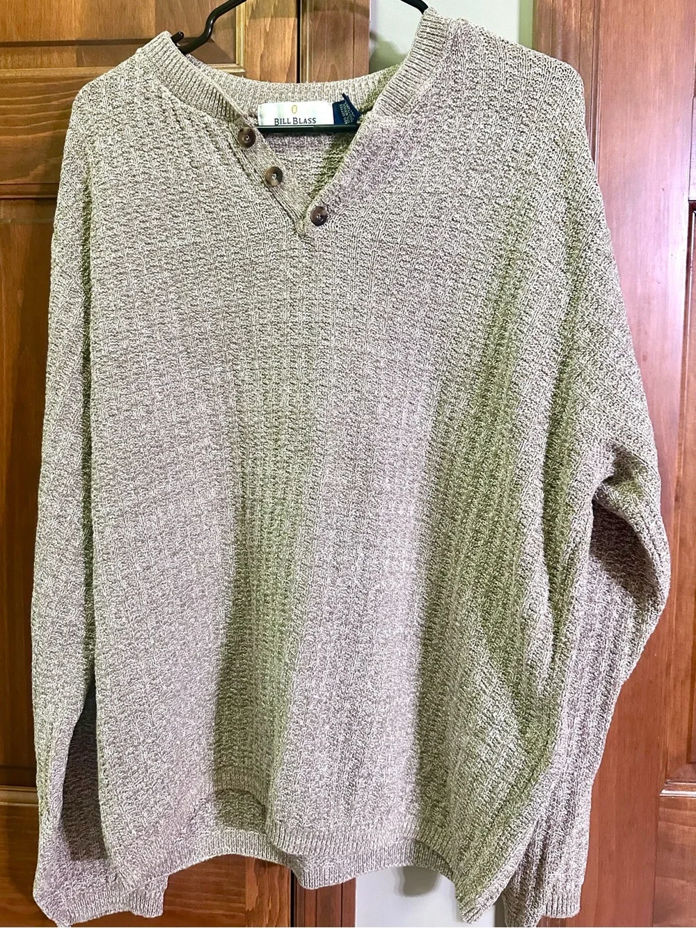 Vintage bill blass Men's Beige V-Neck Button Henley Sweater